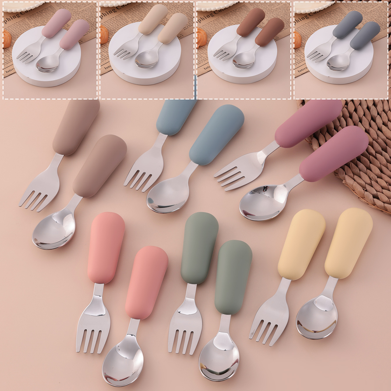 Weaning Spoon Set - Color Kids 2PCS Stainless Steel Fork