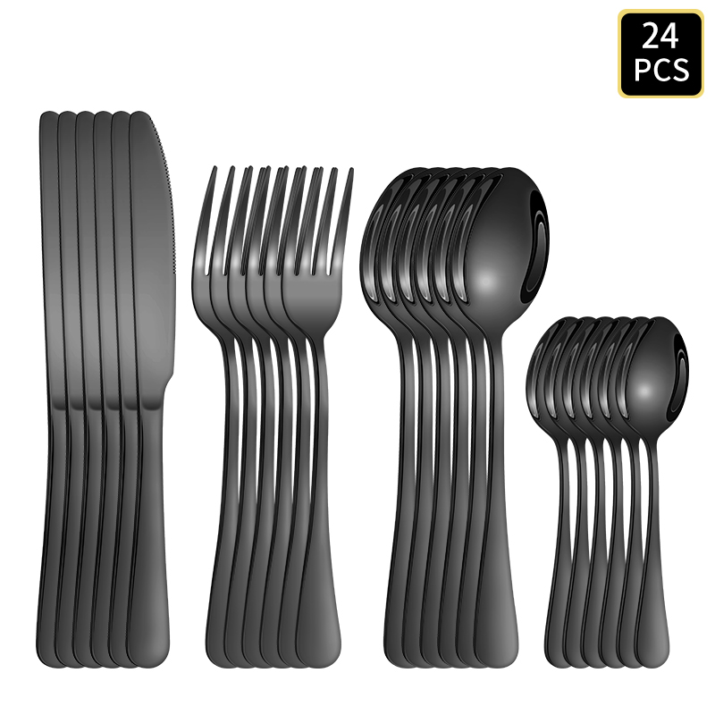 Weaning Spoon Set - 4/6/16/24pcs Black Stainless Steel Cutlery 1010