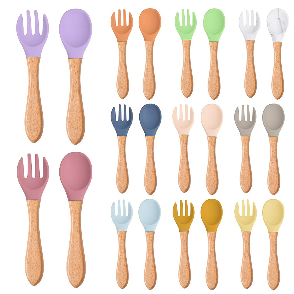 Weaning Spoon Set - 2Pcs/Set Baby Silicone Spoon Fork with