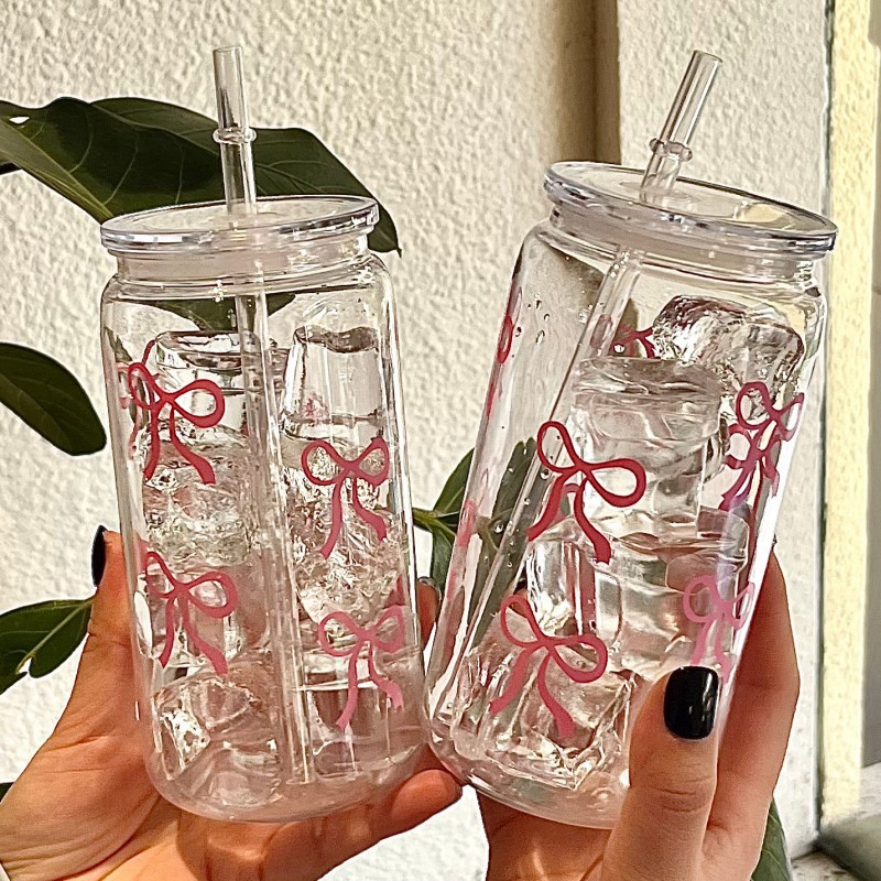 Cute Pink Bow Plastic Cup With - Training Cup Straw 评论和价格