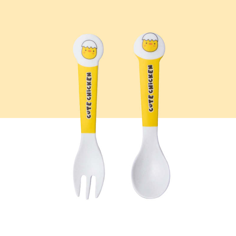 Cute Cartoon Chicken Bamboo Fi - Weaning Spoon Set 评论和价格