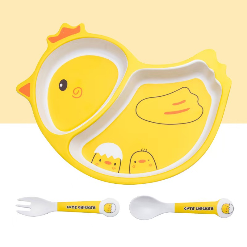 Cute Cartoon Chicken Bamboo Fi - Weaning Spoon Set 评论和价格